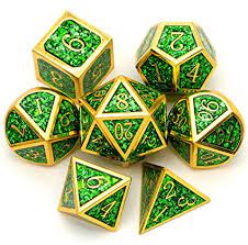 Green Metal Dice with Gold Trim